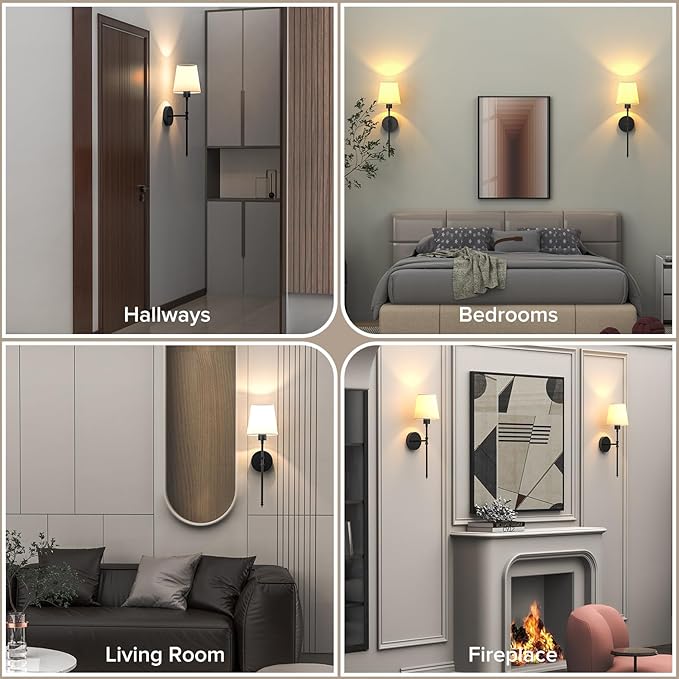 Battery Operated Wall Sconce Set of 2 Rechargeable Wireless Wall Sconces Wall Lamps with Dimmable and Remote, 12 Colors Wall Lights with RGB Bulb for Bedroom Living Room Hallway Decor(Black)