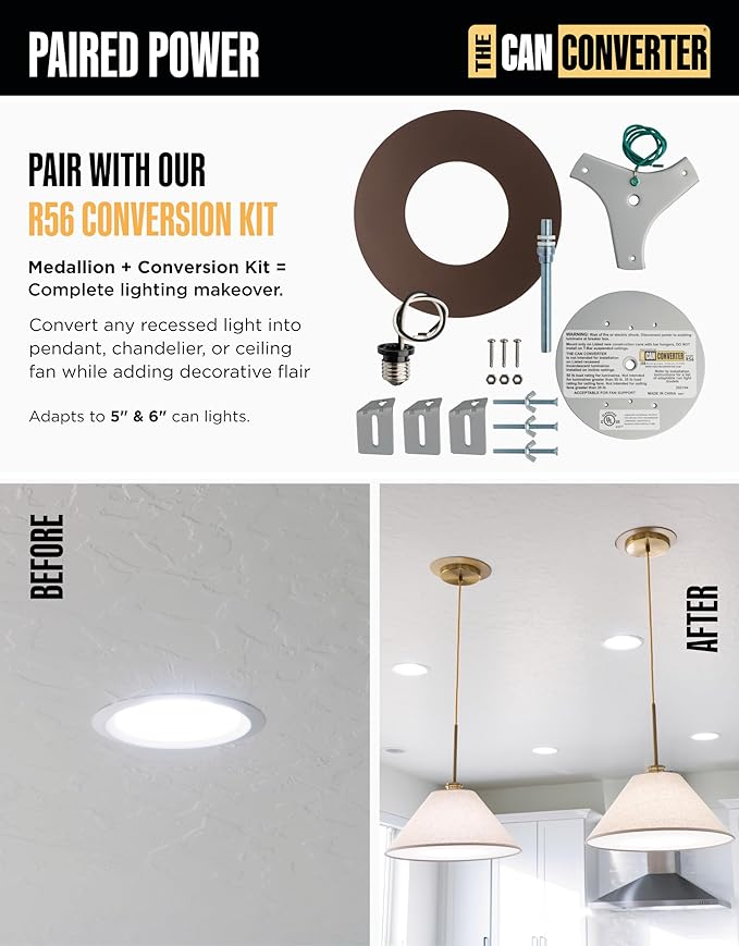 The Can Converter Ceiling Medallion for Recessed Can Light – Home Improvement Decorative Steel Flat Goof Ring & Cover Plate for 5" & 6" Cans, Small Ceiling Medallion for Chandeliers, Oil Rubbed Bronze