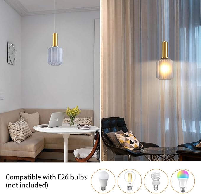 2 Pack Mid Century Smoke Gray Glass Pendant Light Fixture Brushed Gold Pendant Lights Kitchen Island Modern Globe Pendant Lighting Adjustable Modern Entry Hanging Light