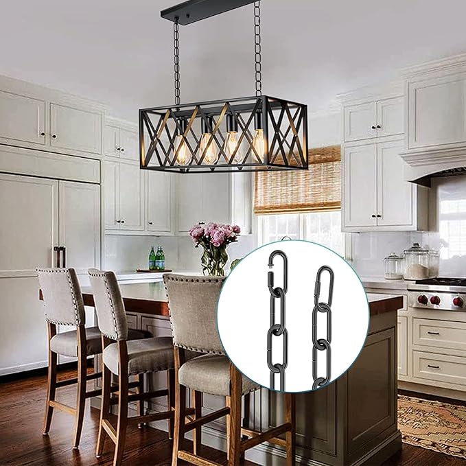 garini 6 Feet Industrial Black Light Fixture Chain, Adjustable Metal Pendant Chandelier Chain Extension with Detachable Link, 2 Pack