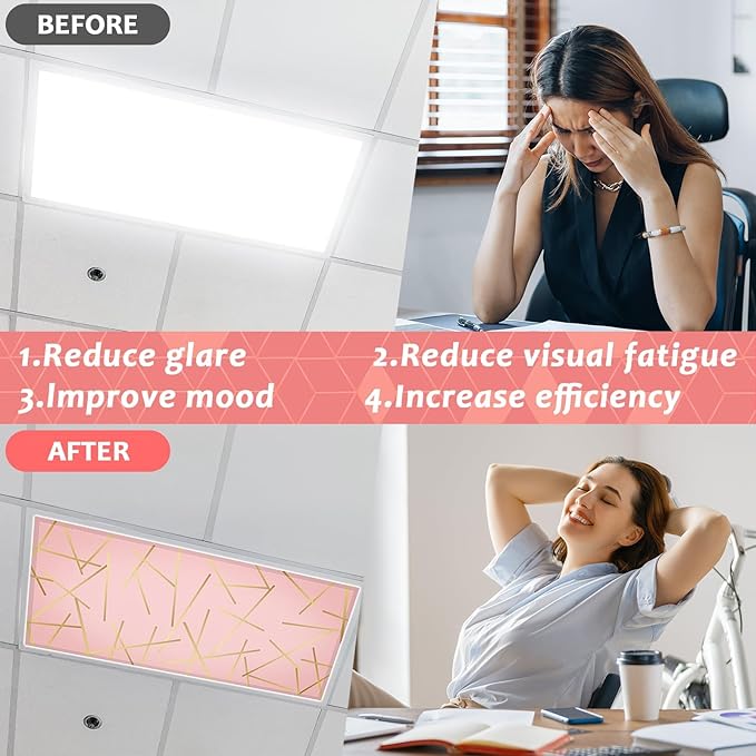 QOUBAI 4PCS Fluorescent Light Covers, 4x2 Feet Magnetic Light Cover Fluorescent Lights Shade Panel Positive Inspirational Ceiling Lights Filters for Office Classroom Home Drop Ceiling Geometric