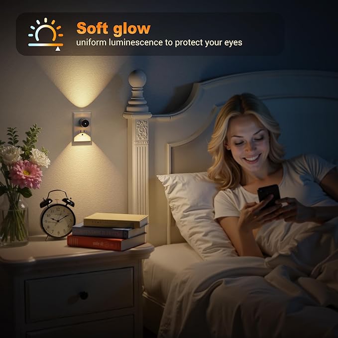 JandCase Night Lights Plug into Wall,2 Pack Mini Lens Night Light with 3CCT Color Temperature,180° Rotatable Night-Lights,Dimmable Nightlight Plug in with Light Sensor for Bathroom Hallway Room Decor