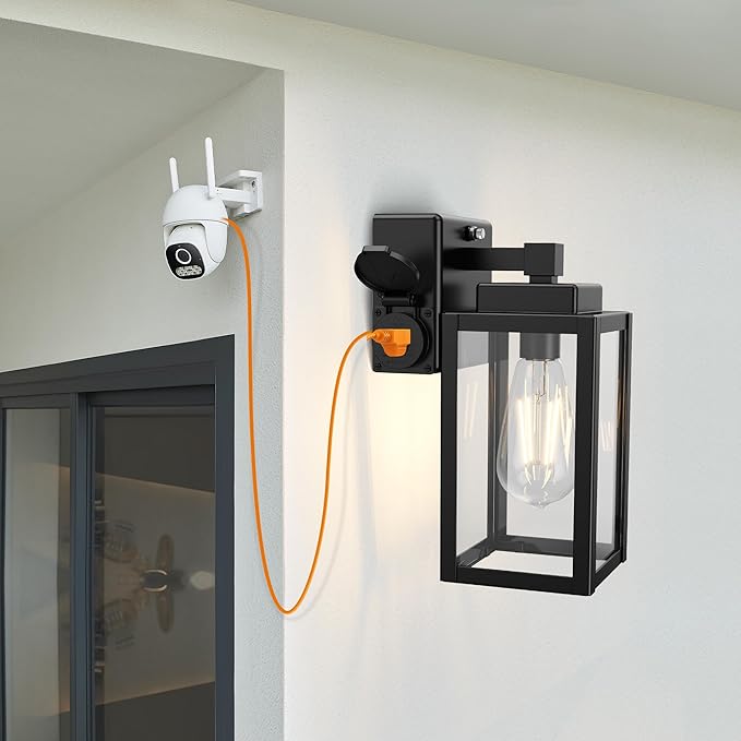 WIHTU Outdoor Wall Light Fixtures, Dusk to Dawn Outdoor Wall Sconce with Outlet, 2-Pack, Porch Sconces Mounted Lighting, Porch Lights with E26, Waterproof Wall Lamps for Patio Front Door