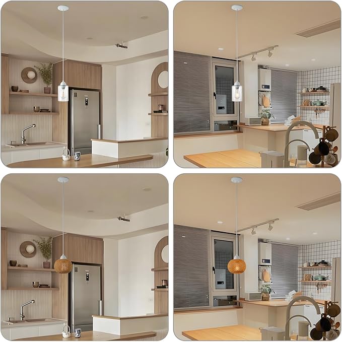 DIY Pendant Light Fixture Kit - White, Mini Island Pendant Lights for Kitchen, Make Modern & Farmhouse Hanging Light for Yourself, Adjustable Height, 1 Pack(Shade and Bulb Not Included)
