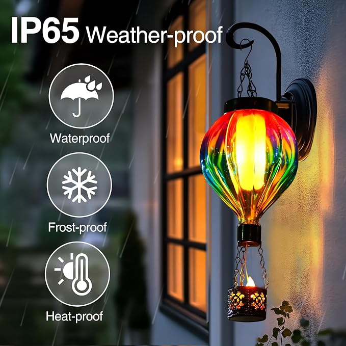 Patriotic Hot Air Balloon Solar Lantern for Garden Decor Halloween Christmas Party,Hanging Flickering Flame Outdoor Lights for Trees,Colorful Decorations for Party,Gifts for Mom (Gradient)