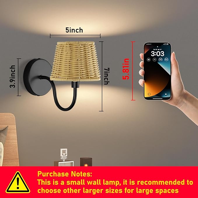 Battery Operated Wall Sconce Set of 2, Rechargeable Wireless Sconces with Dimmable Detachable Magnetic Bulbs and Remote, 3 Colors Wall Lights for Bedroom Living Room Hallway Fireplace