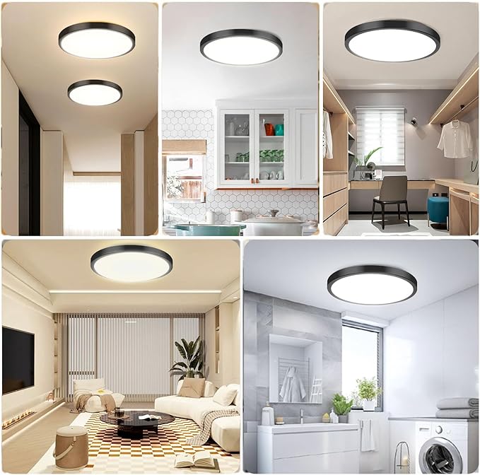 2-Pack 36W Dimmable LED Ceiling Lights Black, 13 inch Flush Mount Light Fixtures 3600LM 2700K/3000K/4000K/5000K/6500K Color Changing Ceiling Lights, Modern Lighting for Kitchen Living Room Bedroom