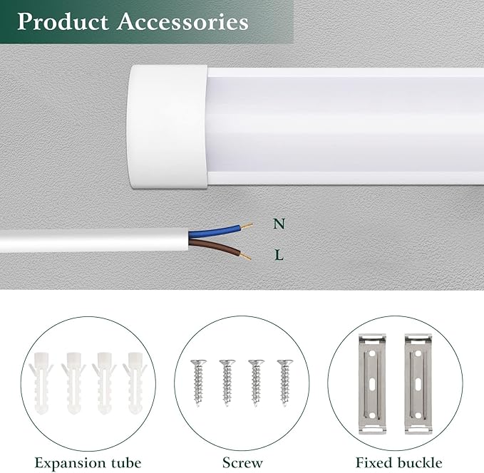 1 Packs 4FT LED Batten Light, Ultra-Thin Slim Ceiling Surface Mounted Light, 40W, 4000K, IP20, LED Ceiling Lamp for Garage, Shop, Hallway, Office, Market