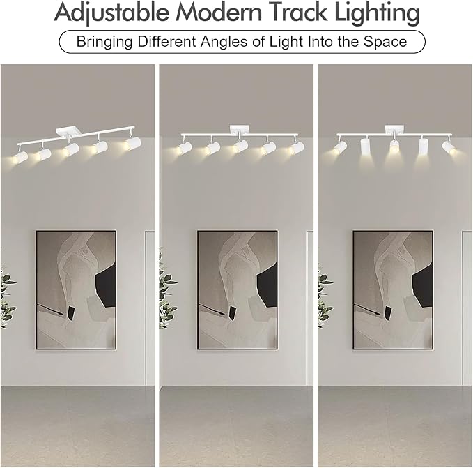 5 Light Track Lighting Fixtures Ceiling, Matte White Kichen Track Lighting, Rotatable Light Heads, Adjustable Modern LED Track Lights for Kitchen/Living Room/Hallway/Bar,GU10 Bulb Not Included