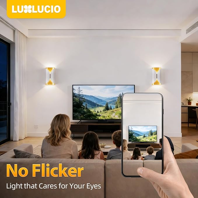 2pack White&Gold Wall Lights Modern up and Down LED Living Room Wall Light, IP65 Waterproof, 2700K-5000K 5 Color Selectable, 1200LM, 120V, CRI90+, 5-100% Dimmable, ETL FCC
