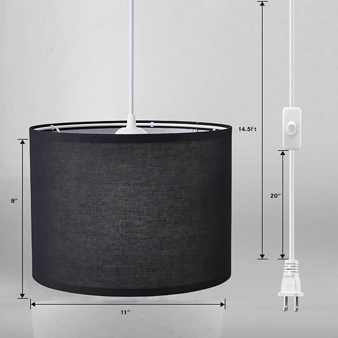 KUAUGST Plug in Pendant Light, 15 FT Hanging Lamp with Plug in Cord, On/Off Switch, Pendant Lighting with Fabric Shade, Hanging Light Fixture for Living Room, Bedroom, Dining Room, Kitchen