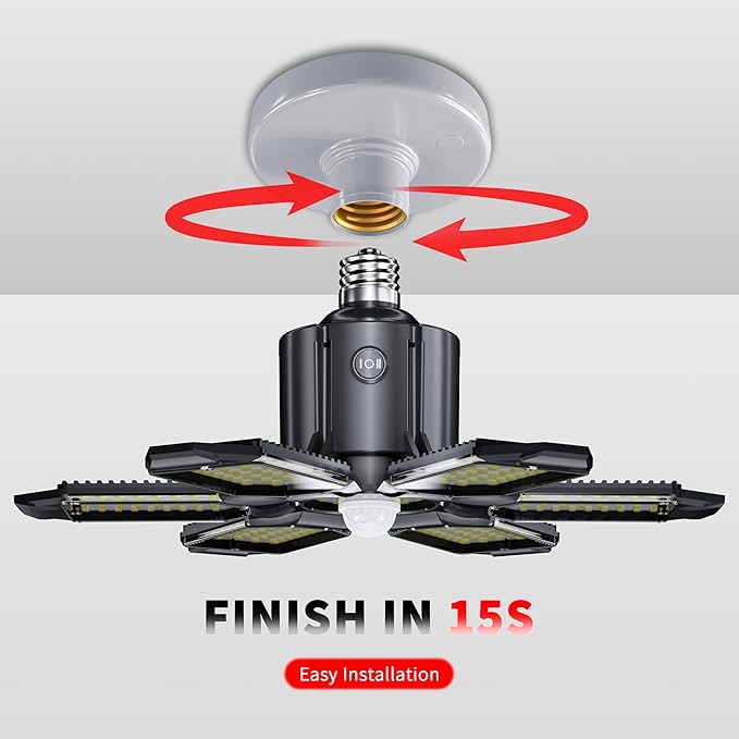 Motion Sensor Garage Light, 20000LM 200W Garage Lights Ceiling Led Motion Activated,Motion Light Indoor with Dusk to Dawn, E26/E27 Screw in Shop Light for Basement Barn Attic Warehouse