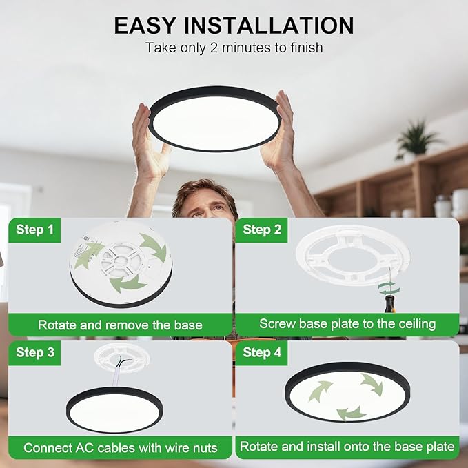 LED Flush Mount Ceiling Light: 7 inch 1Pack Super Slim Dimmable & 5CCT (2700-6500K) Kitchen Lighting Fixtures Ceiling - 12W Black Low Profile Ceiling Lamp for Bedroom Garage Hallway
