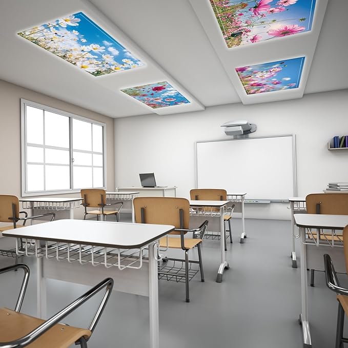 8 Pcs Fluorescent Light Covers with 80 Magnets Decorative for Classroom Ceiling Lights 4 x 2 Feet Magnetic Light Cover Filter Easy Install for Office Hospitals Drop Home Ceiling Supplies (Flower)