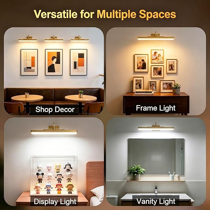 TANBABY 16'' Wireless Picture Lights for Wall, 6000mAh Rechargeable Battery Operated Light with Motion Sensor, 3CCT Dimmable, Timer, Magnetic Poster Lights with Remote for Gallery, Living Room-2Pack