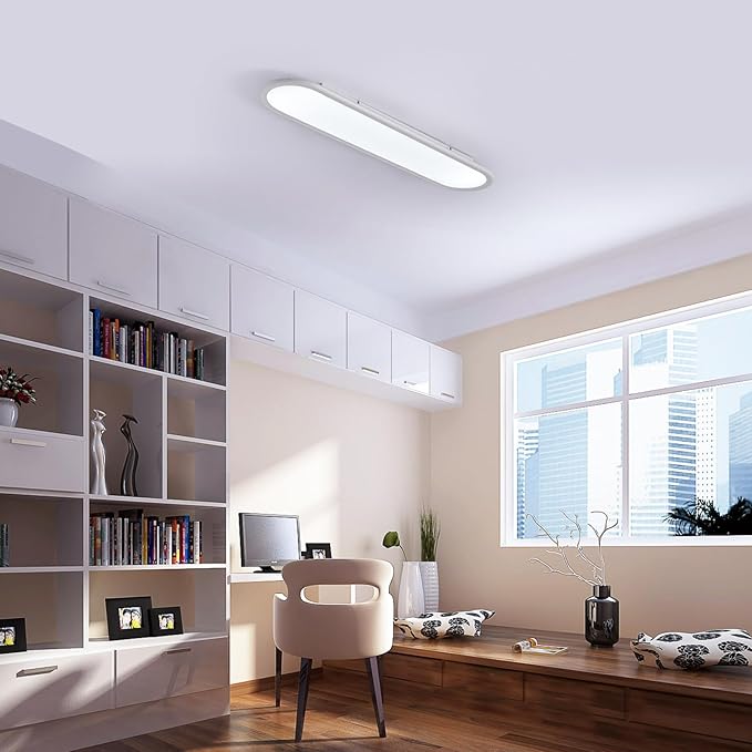 Ganeed 27.6 Inch LED Ceiling Light, High Brightness Linear Ceiling Lamps,6000K Cool White Modern Ultra Thin Low Profile Light Fixture for Bedroom Kitchen Study Room Hallway,White/36W