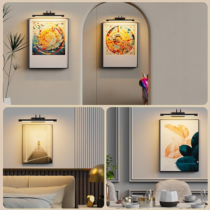 Picture Light,Wireless Rechargeable Gallery Light with Remote,5000mAh Dimmable Painting Art Lighting Battery Operated,16 inch Metal Picture Lights for Art,Paintings,Mirror,Black