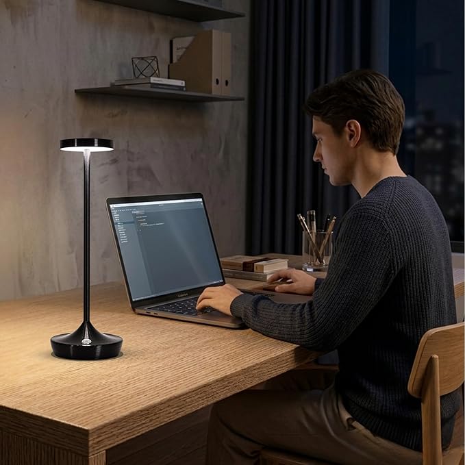 Cordless Table Lamp Rechargeable - 6000mAh LED Battery Operated Table Light - Portable Touch Dimmable Outdoor Waterproof Table Lamps for Patio Restaurant Dining (2 Black)
