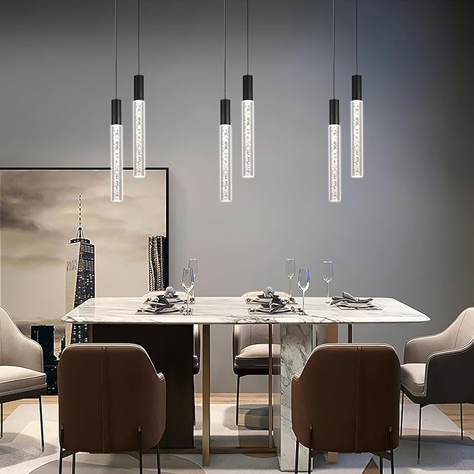 Modern Black Pendant Light Fixture 2-Light, 3-Color LED Pendant Lighting Acrylic Cord Adjustable Ceiling Hanging Lights for Kitchen Island Living Room Bedroom Dining Room