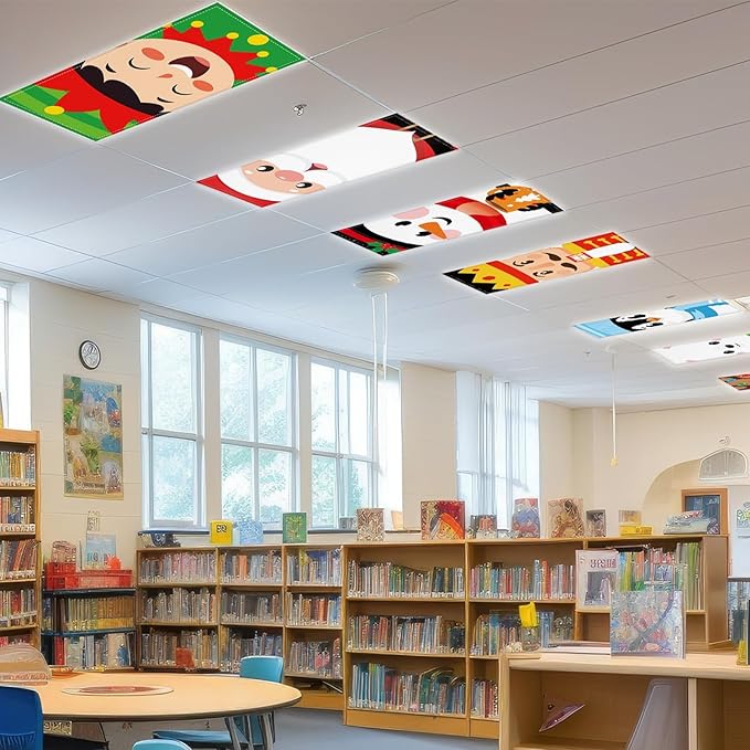 6 Pcs Fluorescent Light Covers with 60 Magnets Decorative for Classroom Ceiling Lights 4 x 2 Feet Magnetic Light Cover Filter Easy Install for Office Hospital Home Ceiling Supplies (Christmas role)