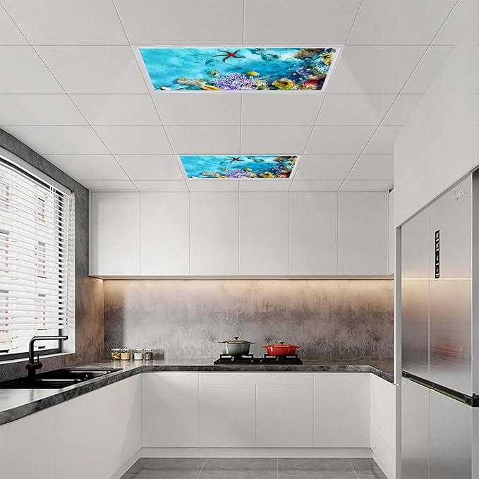 2 Pack Fluorescent Light Cover for Ceiling, Sea Ocean Magnetic Classroom Lights Covers, Supplies for School, Home Office