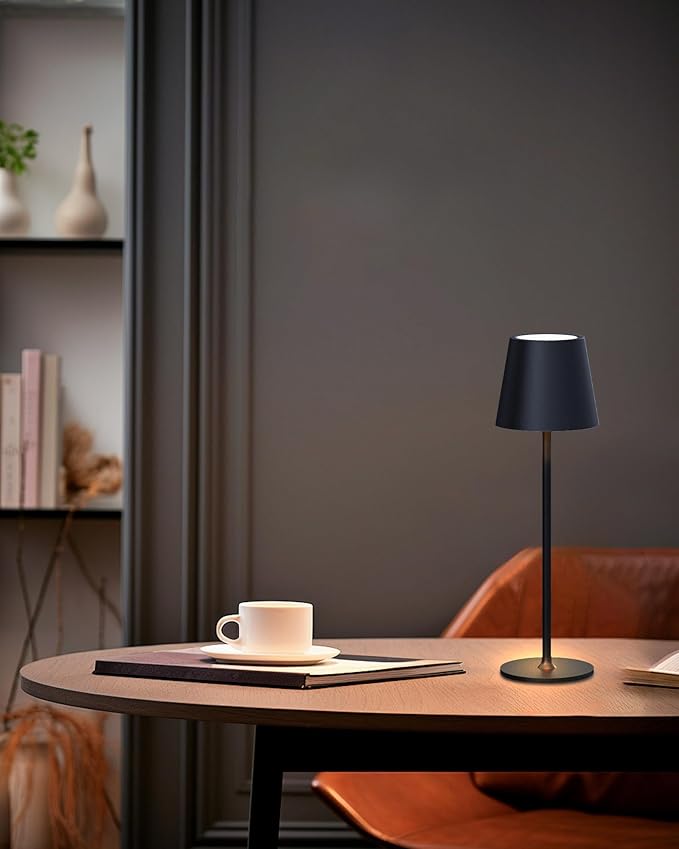 JACKYLED Cordless Table Lamps Rechargeable, 3 Adjustable Height, 5000mAh Battery Operated, 3 Colors Smooth Dimming, Portable LED Waterproof Table Lamp for Dining, Bedroom, Outdoor- Black