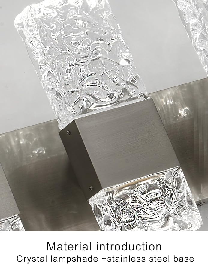 Modern Bathroom Light fixtures Brushed Nickel Dimmable Vanity Lights for Bathroom Crystal LED Bathroom Lighting fixtures Over Mirror 4 Light 6000K