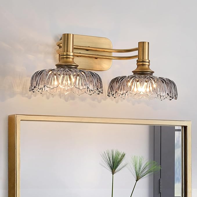 2 Light Bathroom Vanity Lights Grey Glass Lampshade Wall Sconces for Kitchen Dining Room Bedroom Hallway