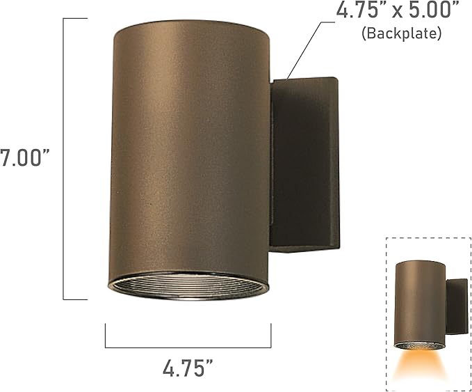 Kichler Cylinder Wall Mount Lighting Fixture in Brown, 7” Bottom Opening Outdoor Light Fixture, 9234AZ
