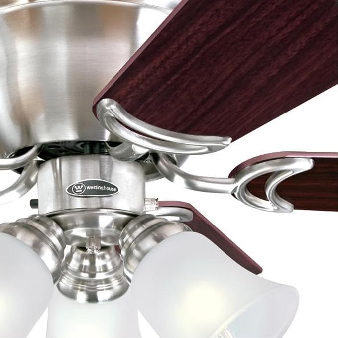 Westinghouse Contempra Trio 42 Inch Ceiling Fan with Light, Indoor Brushed Nickel Ceiling Fan for Small Rooms, Reversible Blades Rosewood/Bird’s Eye Maple, LED Bulbs Included