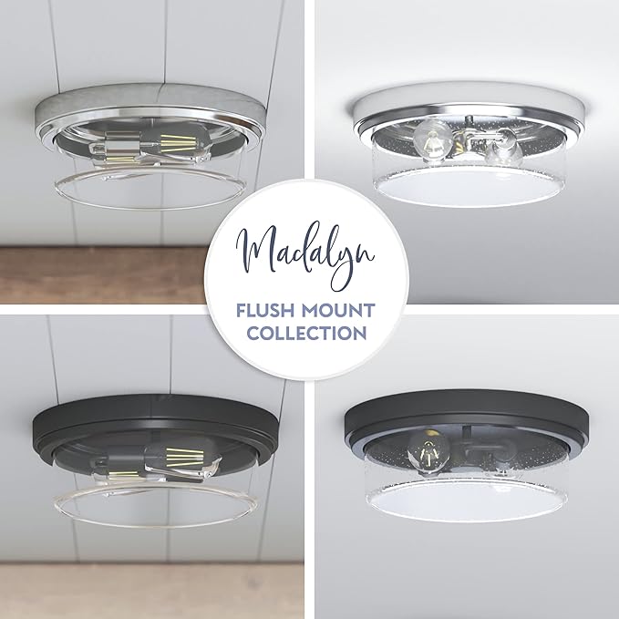 Prominence Home Madalyn 13" Bronze Flush Mount Clear Square Glass Drum Ceiling Light - 51537-01