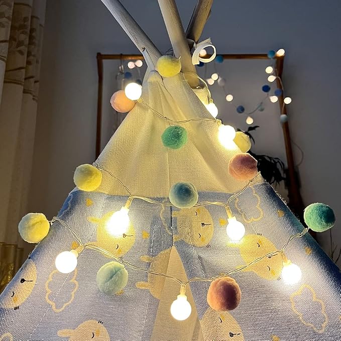 ChiRee Pom Poms Fairy Lights - 6.56 Feet, 20 LED, Battery Operated, Warm White Globe Lights for Home, Bedroom, Kids Playhouse, Holiday, Christmas