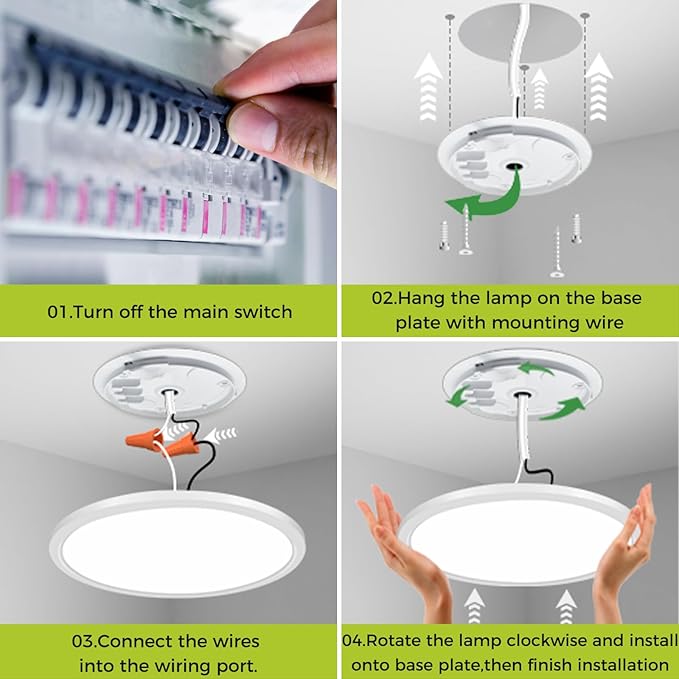 hepside 20Inch Big Dimmable Flush Mount LED Ceiling Light Fixture, 3000K-4500K-6000K 3 Color Selectable Ceiling Lamp 45Watt 4500LM Low Profile Ceiling Light for Kitchen Bedroom Hallway Porch