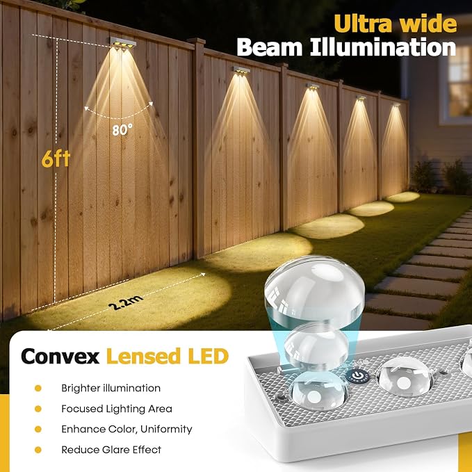 NIORSUN Solar Fence Lights, 12 Pack LED Outdoor Solar Deck Lights with Lenses, RGB Color, IP65 Waterproof, Solar Lights for Outside, Wall, Patio, Railing, Yard (White)