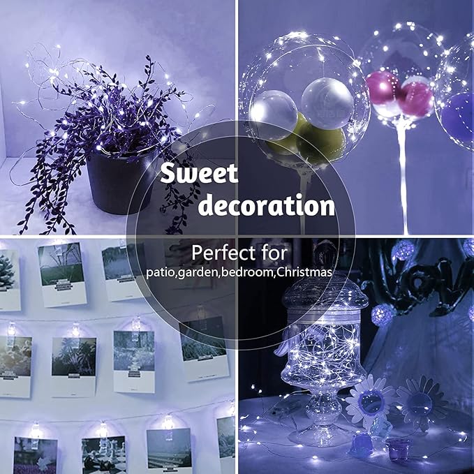8 Pack LED Fairy Lights Battery Operated 20FT 60 LEDs Silver Wire String Lights Twinkle Lights Starry Fairy Lights for Bedroom Christmas Wedding Party Indoor Outdoor Decor, Warm White + Cool White