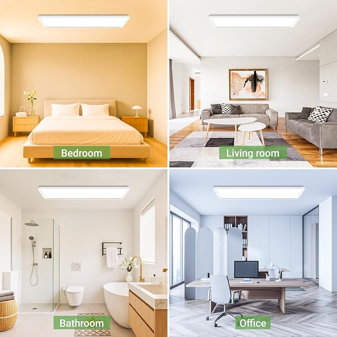 zemty LED Flat Panel Light with Remote 22.8x7.8 Inch, 32W 3500LM 3000K-6500K Adjustable Color Temperature, Dimmable Flush Mount Ceiling Light Fixture for Kitchen Bedroom Garage