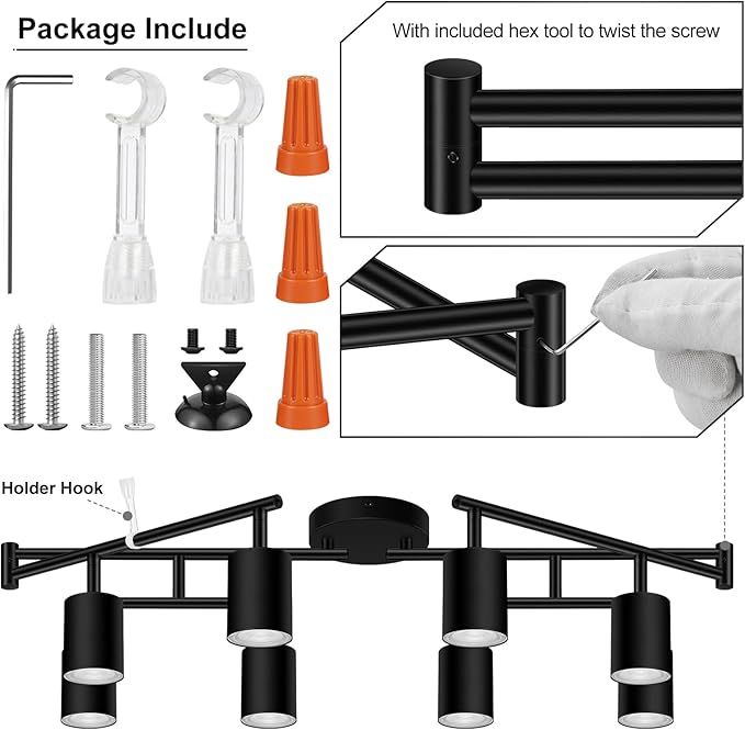 Black Track Lighting Fixture Ceiling, Modern Track Light Fixtures Kitchen, 8-Light Rotatable LED Track Lights, Semi Flush Wall Sconces Lighting for Dining Room/Hallway(GU10 Socket, Bulb Not Included)