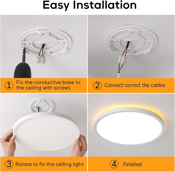 Mille Lucciole 4 Pack LED Flush Mount Ceiling Light Fixture with Night Light, Dimmable Ceiling Lights White 12 Inch 30W 3000LM 3CCT Color Adjustable Led Flush Mount fixtures with Remote Control