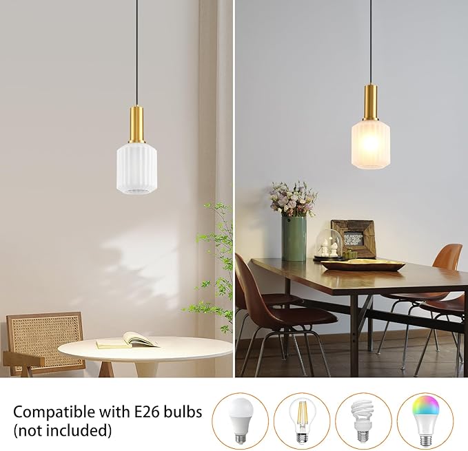 2 Pack Mid Century Frosted Glass Pendant Light Fixture Brushed Gold Pendant Lights Kitchen Island Modern Globe Pendant Lighting Adjustable Modern Entry Hanging Light