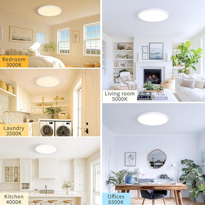 14.9 Inch 4PK LED Flush Mount Ceiling Light, ETL ,32W, 3343LM, 3000K/3500K/4000K/5000K/6500K CCT Selectable, 0.66in Ultra Thin Round Flat Panel Ceiling Light Fixture for Bedroom, Kitchen, (White)
