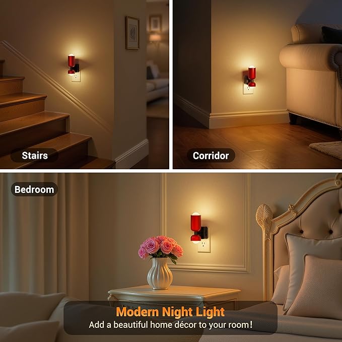 JandCase Night Light, Night Lights Plug Into Wall, 3000K Warm White, 0-100LM Adjustable Brightness, Dusk to Dawn Sensor, 2 Pack Plug in Night Light for Bedroom, Stairway, Bathroom, Hallway