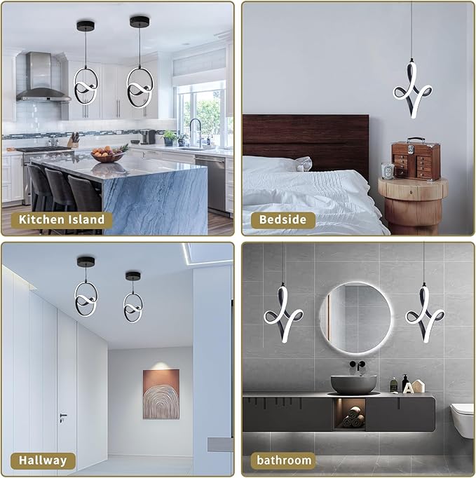 Modern Led Pendant Light 5500K Cold White Kitchen Island Pendant Light Fixtures Adjustable Height Led Pendant Lamp for Kitchen Island Dining Room Hanging Light, 1 Pack (Black)