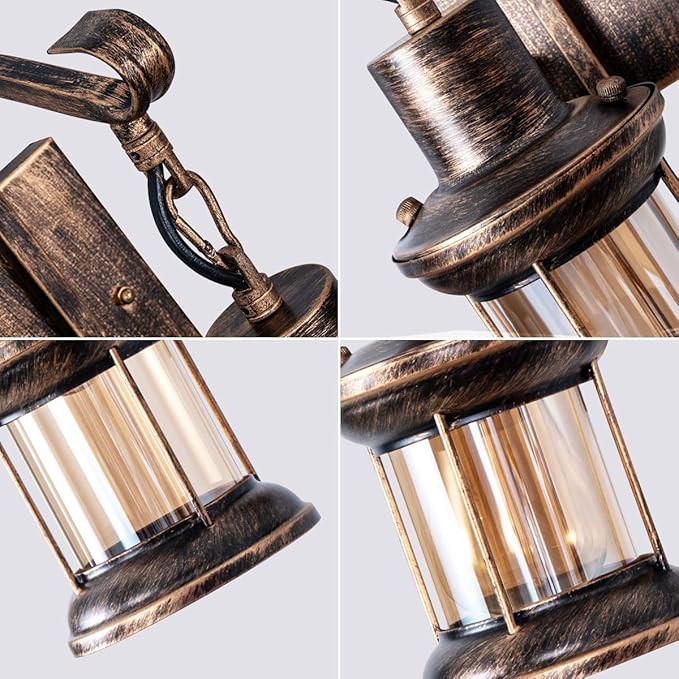 Yisuro Rustic Wall Light Fixtures, Oil Rubbed Bronze Finish Indoor Vintage Wall Light Industrial Lamp Fixture Glass Shade Farmhouse Metal for Bedroom Living Room(2 Pack)