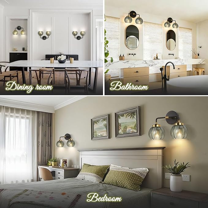 2 Light Bathroom Vanity Light Black and Gold Vanity Lights Vintage Bathroom Lights Fixtures Modern Wall Lamps Farmhouse Dining Room Wall Sconce Art Deco Above Mirror Lighting Fixture