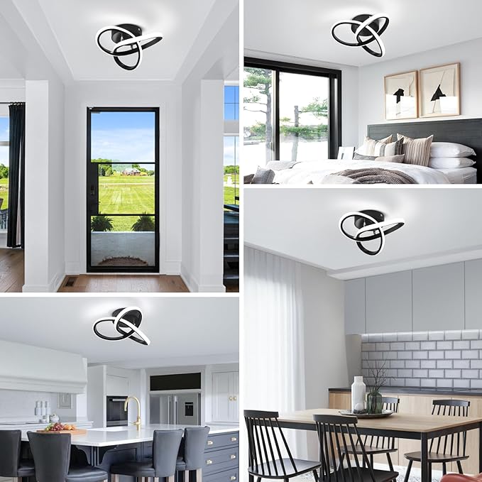 CANEOE Black Modern Ceiling Light Fixtures 6000K Semi Flush Mount Ceiling Lights Hallway Light Fixtures, Acrylic Ceilings Lamp for Hallway Kitchen Bedroom Bathroom