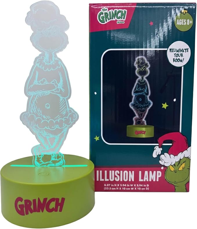Grinch Dr.Seuss 3D Illusion LED Lamp, Night Light with Color Changing Effect, Desk Lamp for Bedroom, Nursery, Playroom Décor
