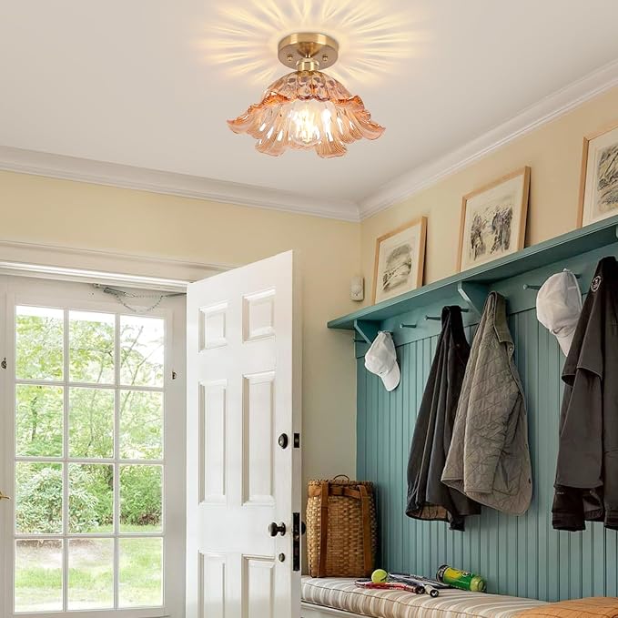 Semi Flush Mount Ceiling Light,Hallway Vintage Lights E26 Fixture Ceiling Green 11" Vintage Light Fixtures for Closet Hallway Kitchen Dining Room