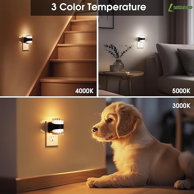 L LOHAS LED Night Light, Modern Night Lights Plug into Wall,2 Pack 3000K/4000k/5000K Adjustable Color Temperature Night Light,Dimmable Nightlights with Dusk to Dawn Sensor for Rooms Bathroom Hallway