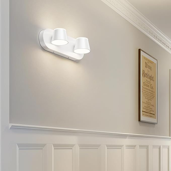URSOLA 2 Light Bathroom Vanity Light LED White Wall Light Fixtures Up and Down Rotatable Dimmable 13 inch Bathroom Lighting