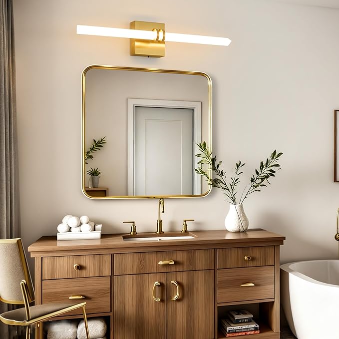 Bathroom Light Fixtures,Gold 18W LED 360° Full Lighting Modern Wall Sconce Vanity Ligh with 5-Color Dimmable 3000K-6000K, 22.05inch Vanity Lighting for Bath, Powder Room, Bedroom, Hallway